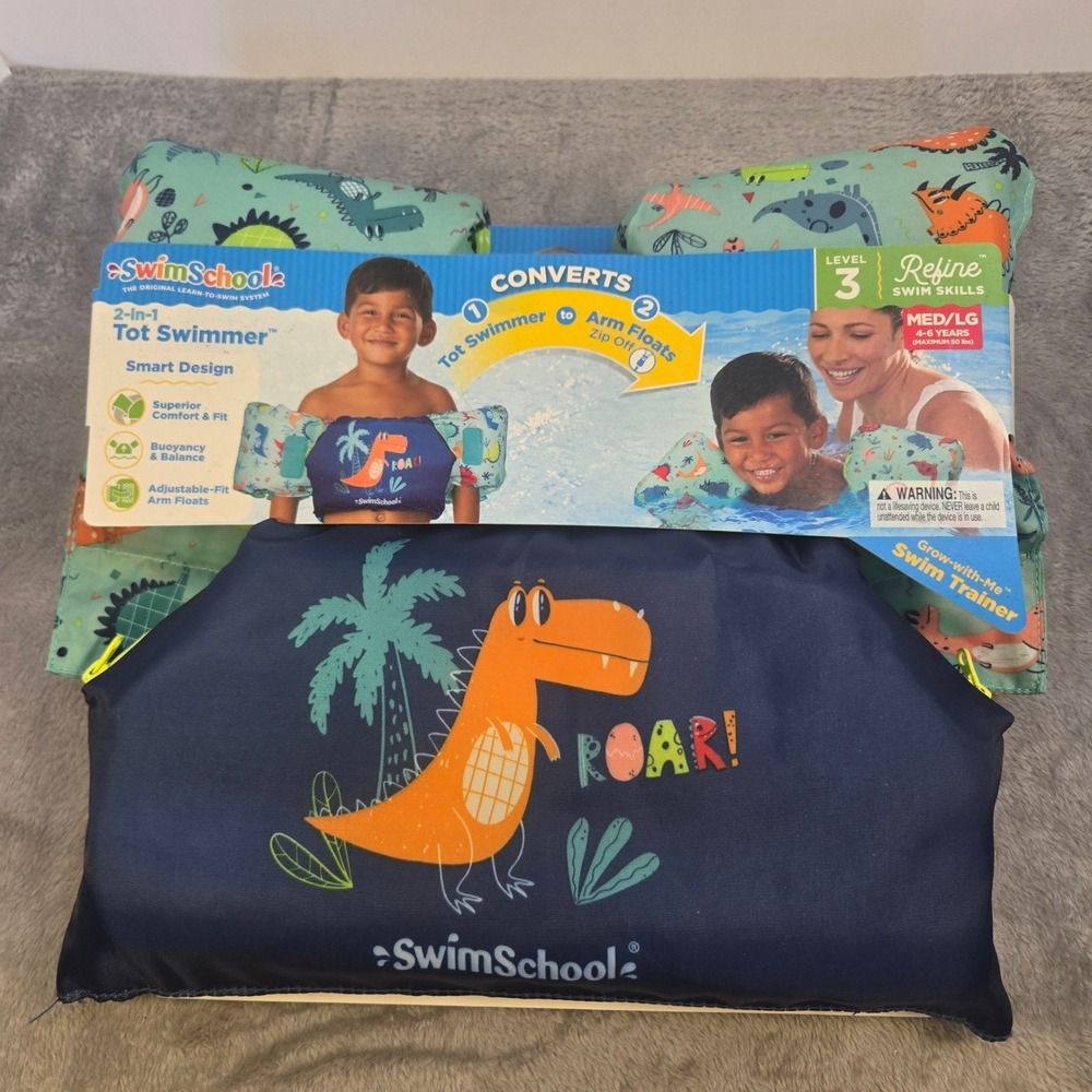 SwimSchool 2-in-1 Tot Swimmer Kids Med/Lg Dinosaur Navy Teal Floats 20022GLBG